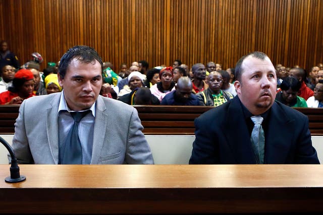 Willem Oosthuizen (left) and Theo Martins Jackson (right) looking on during proceedings at The Middleburg Magistrate Court in Mpumalanga