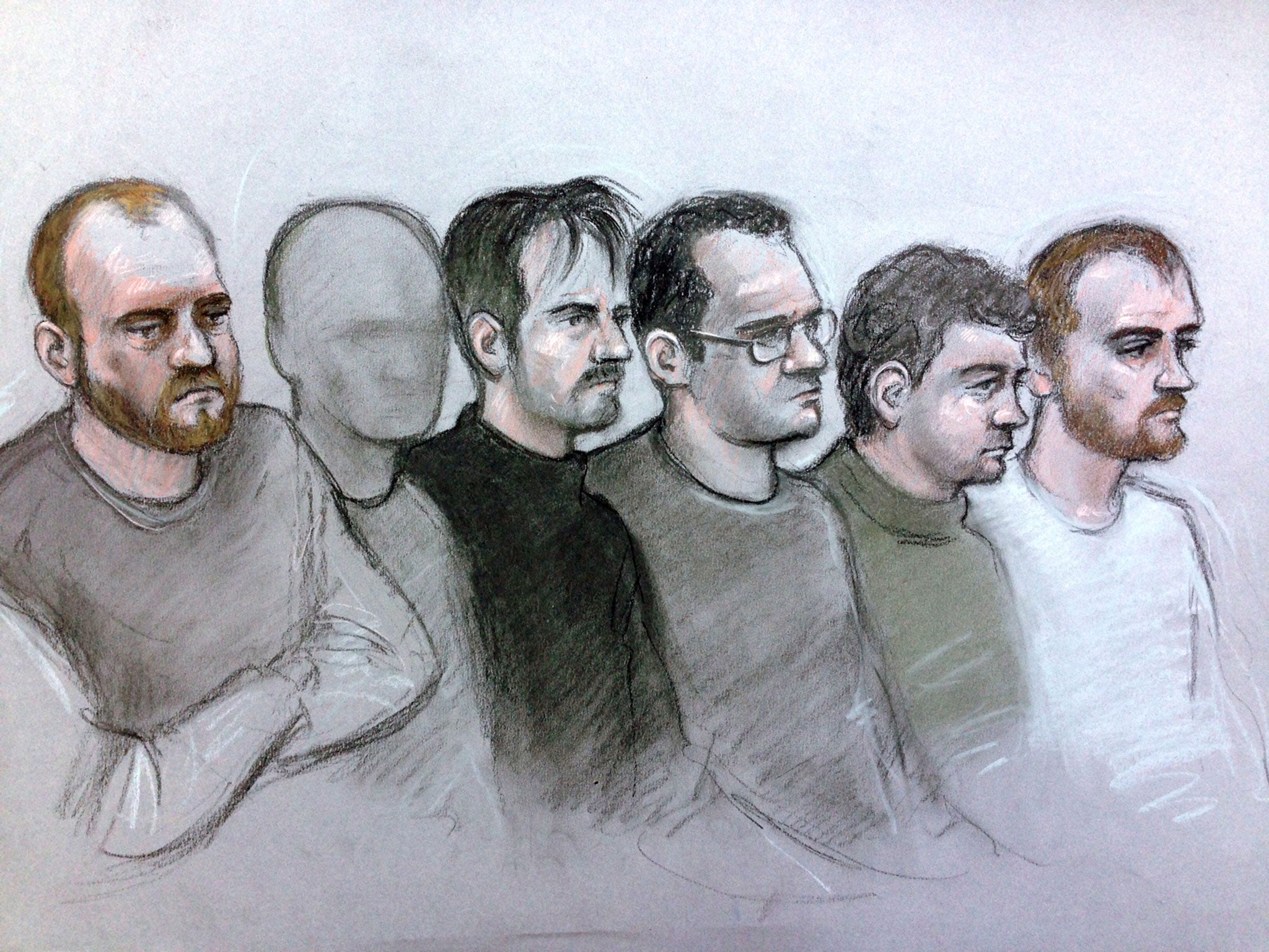 Christopher Lythgoe, a 22-year-old man from Lancashire who cannot be named for legal reasons, Garron Helm, Michael Trubini, Andrew Clarke and Matthew Hankinson at Westminster Magistrates' Court in London