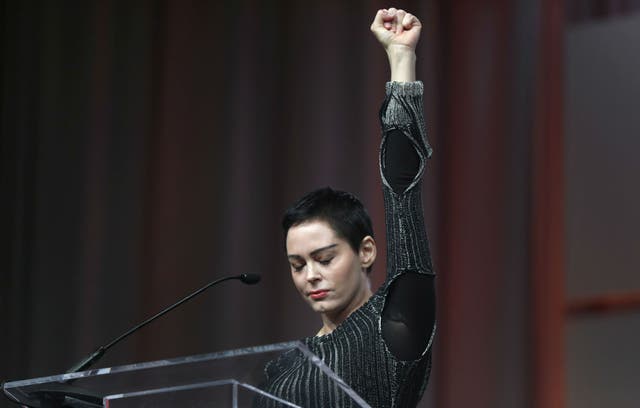 Rose McGowan speaks at the inaugural Women's Convention in Detroit, Friday, Oct. 27, 2017