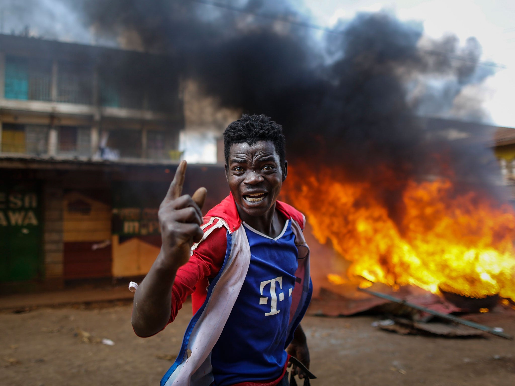 A supporter of the opposition coalition the National Super Alliance in Kawangware slum in Nairobi, Kenya, where violence broke out