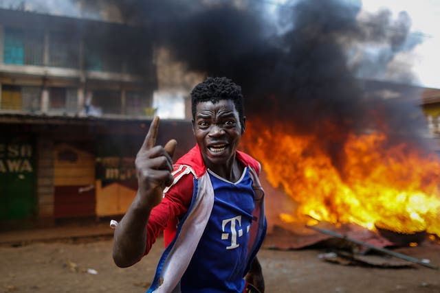 A supporter of the opposition coalition the National Super Alliance in Kawangware slum in Nairobi, Kenya, where violence broke out