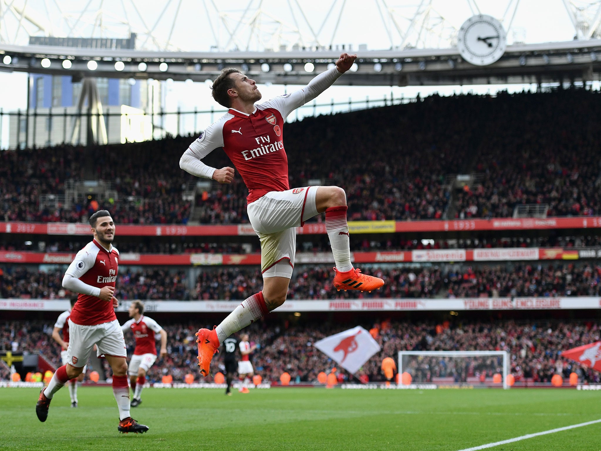 Aaron Ramsey celebrates putting Arsenal ahead