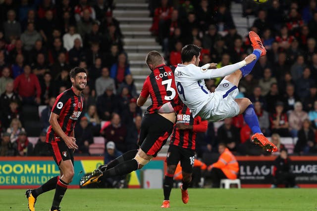 Alvaro Morata tries an acrobatic attempt at goal