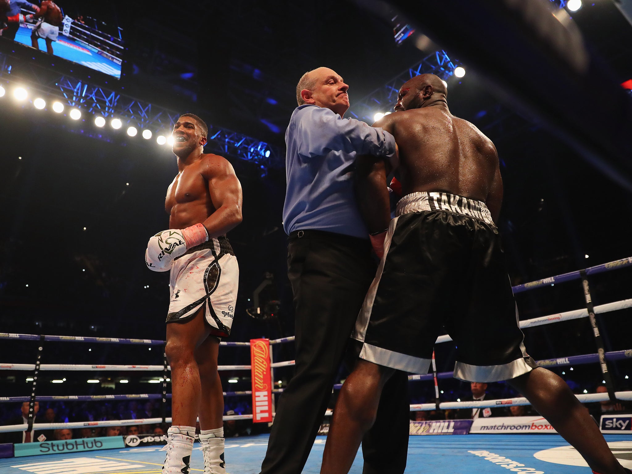 The decision to declare Carlos Takam unable to continue against Anthony Joshua was criticised