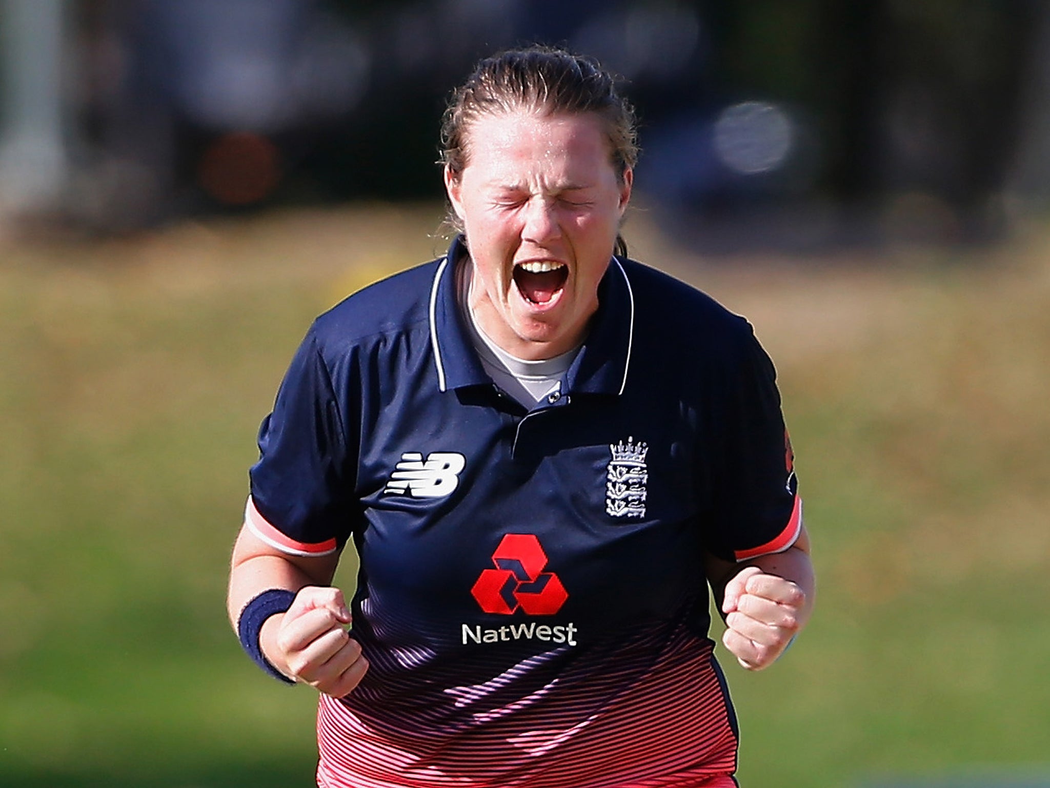 Anya Schrubsole celebrates England's victory over Australia in the third ODI