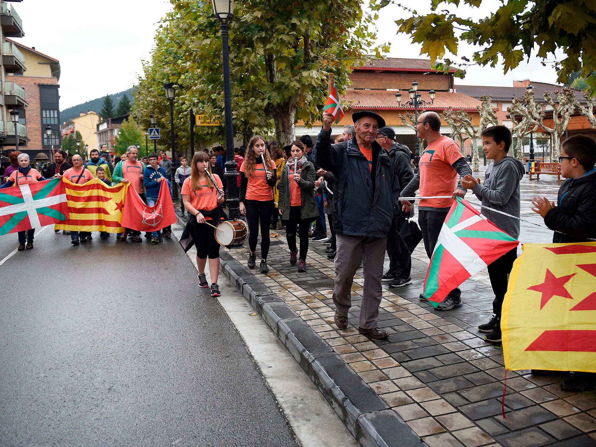 Basque independence supporters stage a solidarity march with Catalonia in the northern village of Lazkao. Madrid is concerned Catalan independence will encourage other separatist regions