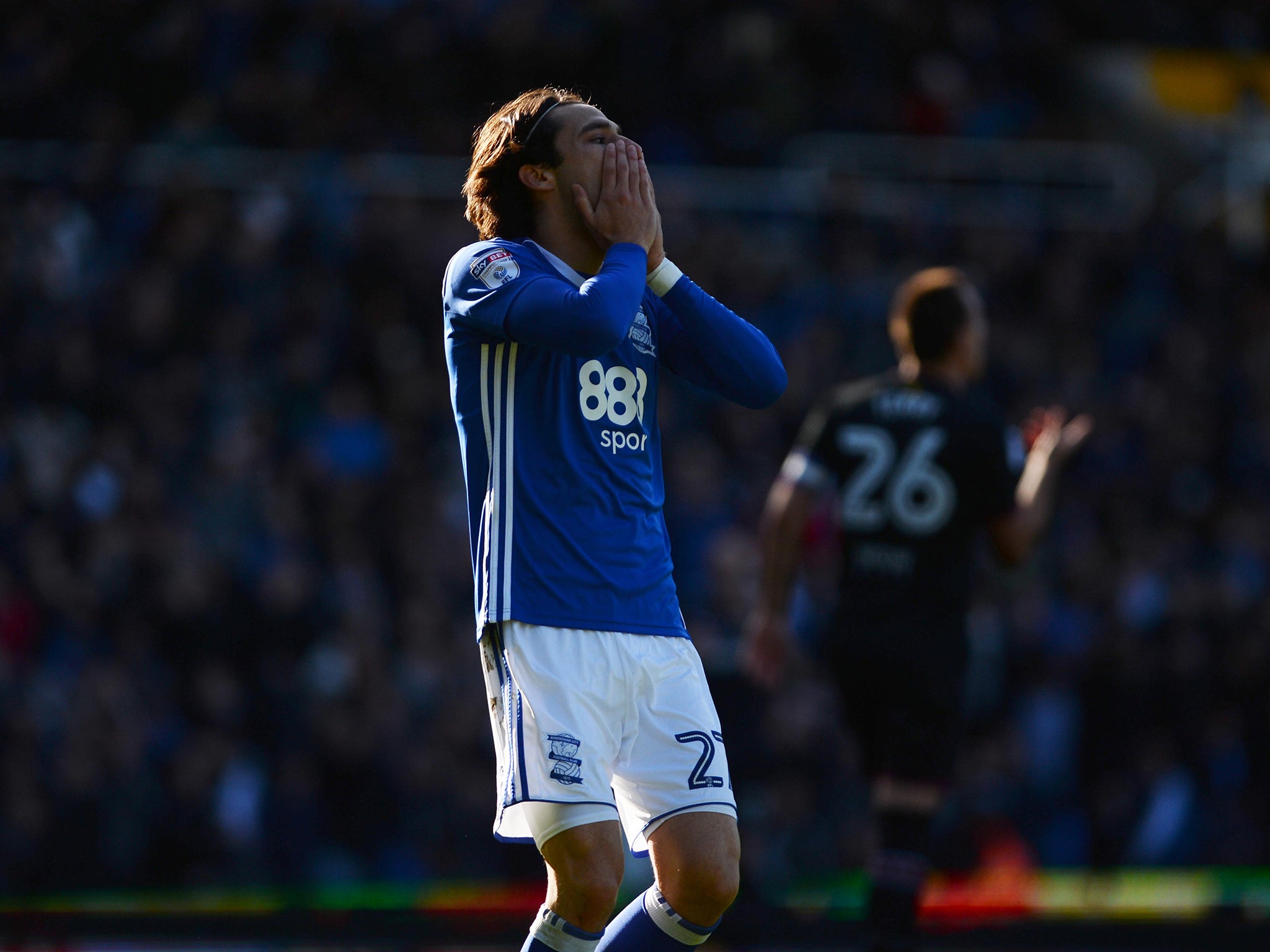 Jota reacts to missing Birmingham City's best chance to score against Aston Villa