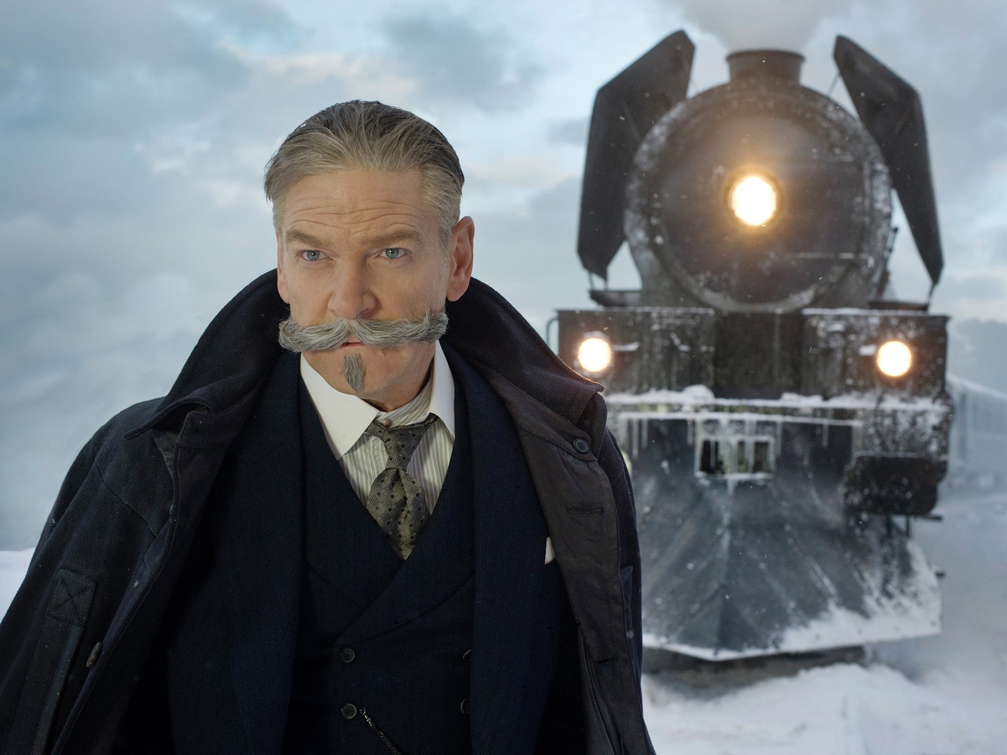 Kenneth Branagh as Hercule Poirot with his moustache in 'Murder on the Orient Express'