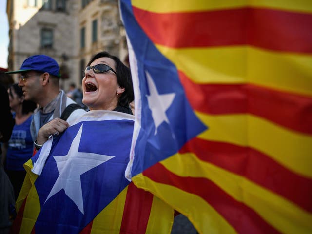 Independence supporters gathered outside the Palau Regional Government Building in Barcelona