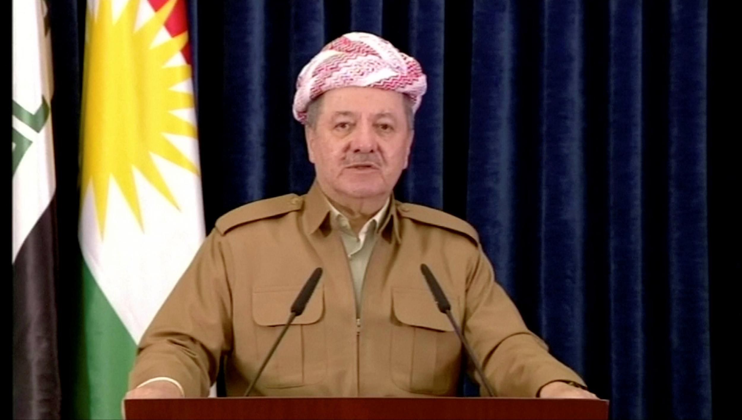 Masoud Barzani addresses Irbil’s parliament on Sunday: political rivals have accused him of staging the referendum as a gamble to gain him a third term in office