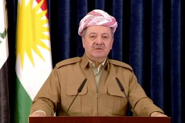 Masoud Barzani addresses Irbil’s parliament on Sunday: political rivals have accused him of staging the referendum as a gamble to gain him a third term in office