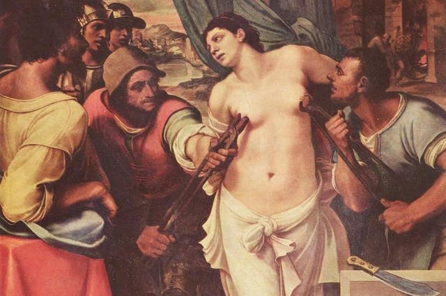 It was said the virgin martyr Saint Agatha of Sicily was tortured by having her breasts cut off with pincers