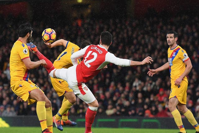 Giroud scored the scorpion kick against Crystal Palace in the Premier League