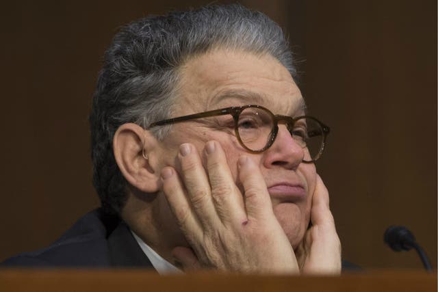 US Senator Al Franken, Democrat of Minnesota, attends a US Senate Judiciary Subcommittee on Crime and Terrorism hearing on Russian influence with representatives from Facebook, Twitter and Google.