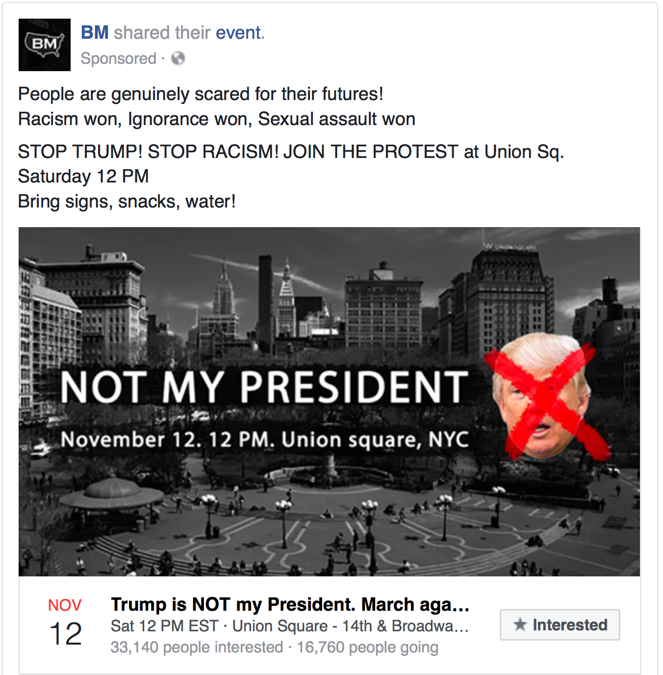 A Russian-linked Facebook page promoting an anti-Donald Trump rally