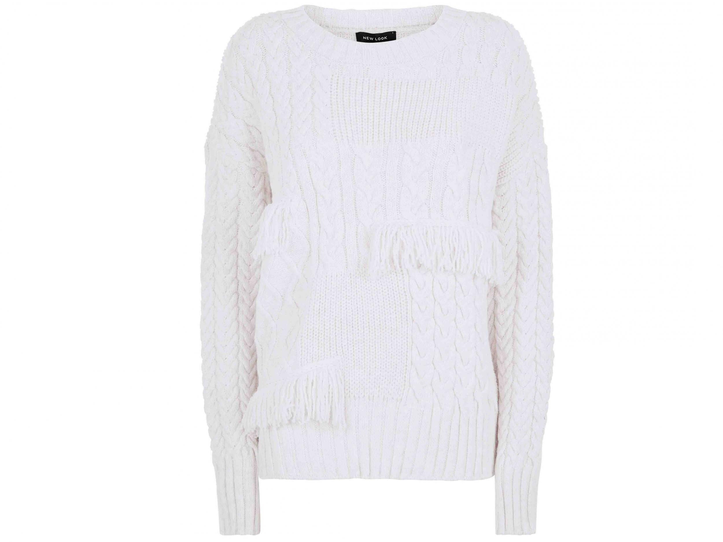 Cream Cable Knit Fringe Trim Jumper, £29.99, New Look
