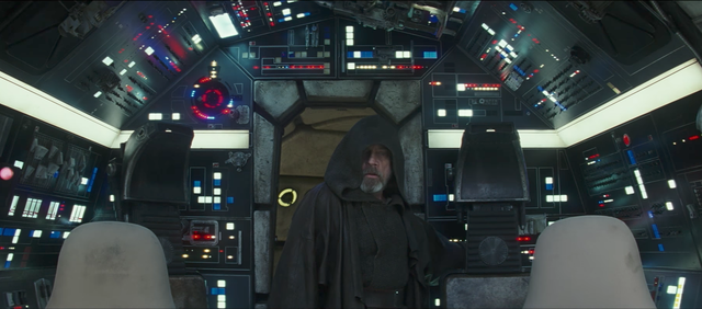 Luke Skywalker on the Millenium Falcon in The Last Jedi