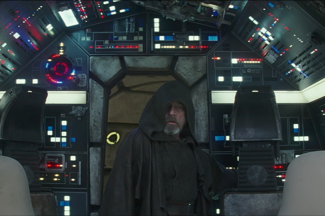 Luke Skywalker on the Millenium Falcon in The Last Jedi