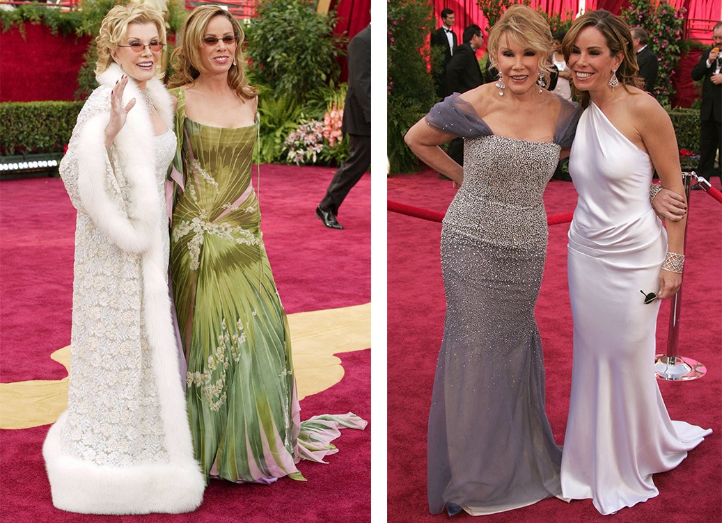 Rivers and her daughter Melissa at the Oscars in Los Angeles in 2004 (left) and 2005