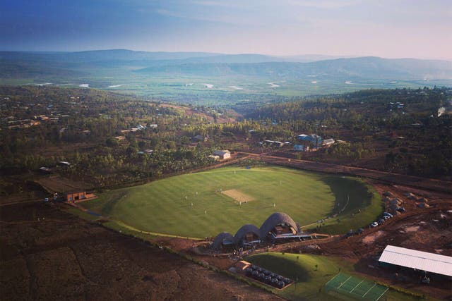An aerial view of the Gahanga cricket ground in Kigali