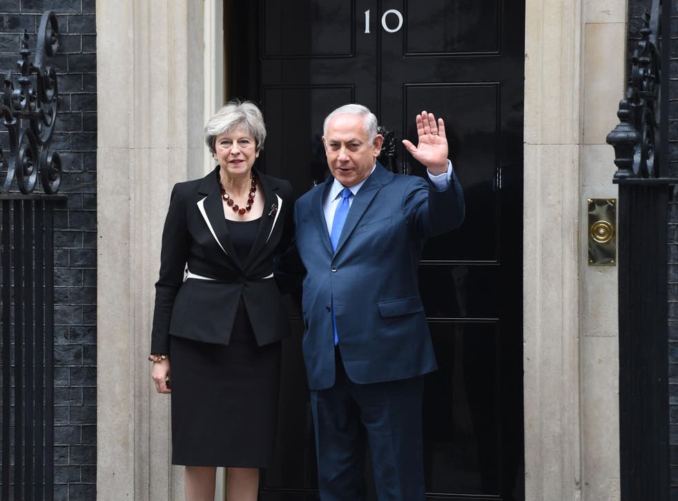 Prime Minister Theresa May greets Israeli Prime Minister Benjamin Netanyahu at 10 Downing St