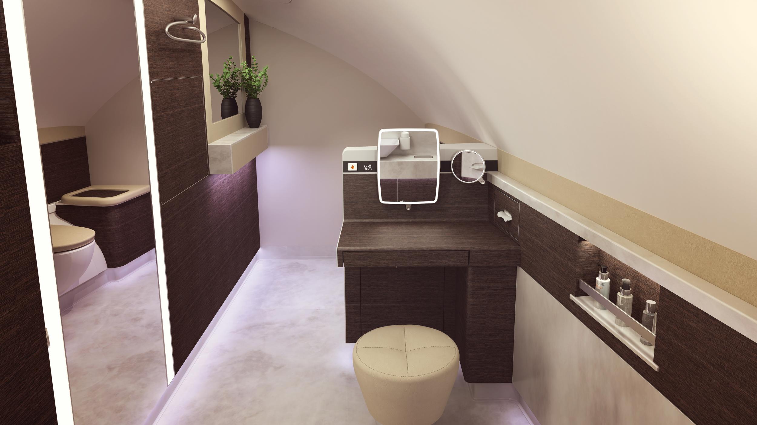 The suites feature a sit-down vanity mirror