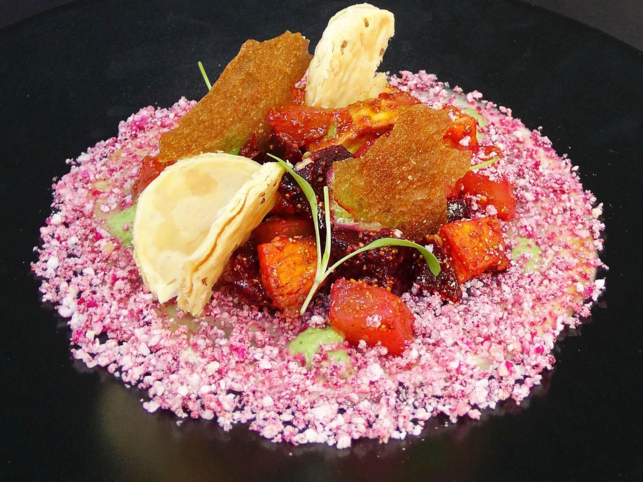 The heritage beetroot with sweet potato chaat starter