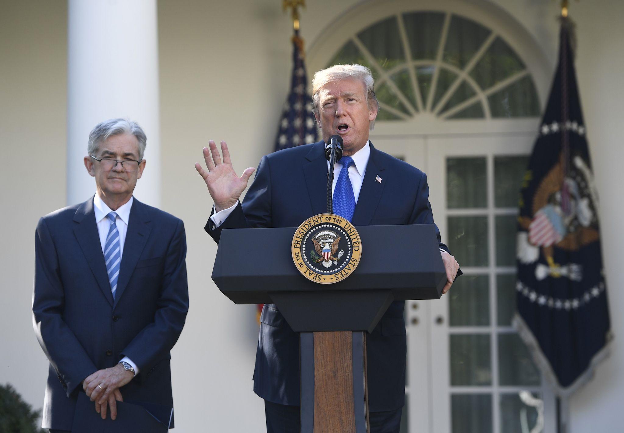US President Donald Trump announces his nominee for Chairman of the Federal Reserve, Jerome Powell (SAUL LOEB/AFP/Getty Images)