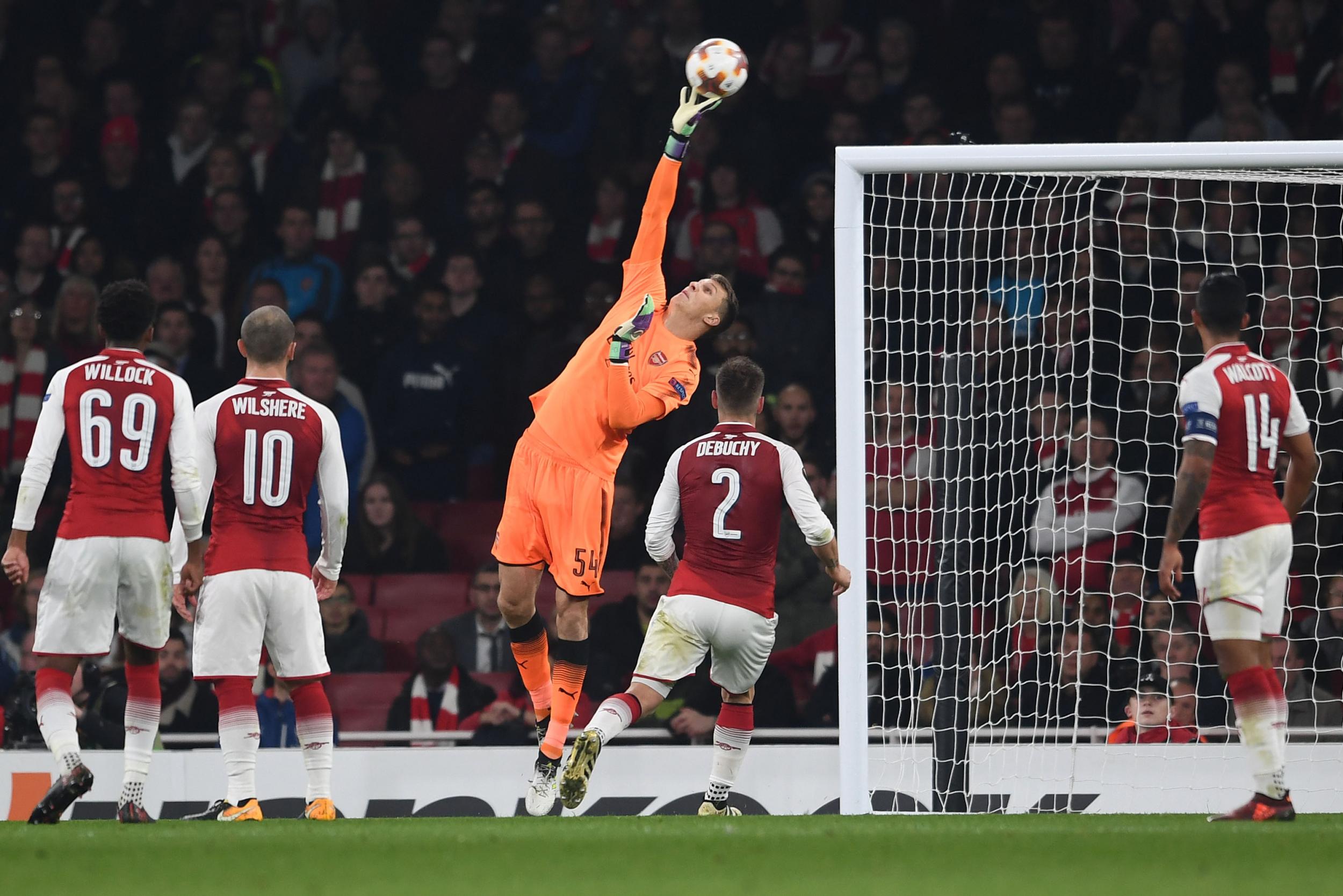 Matt Macey makes a save for Arsenal in the second half