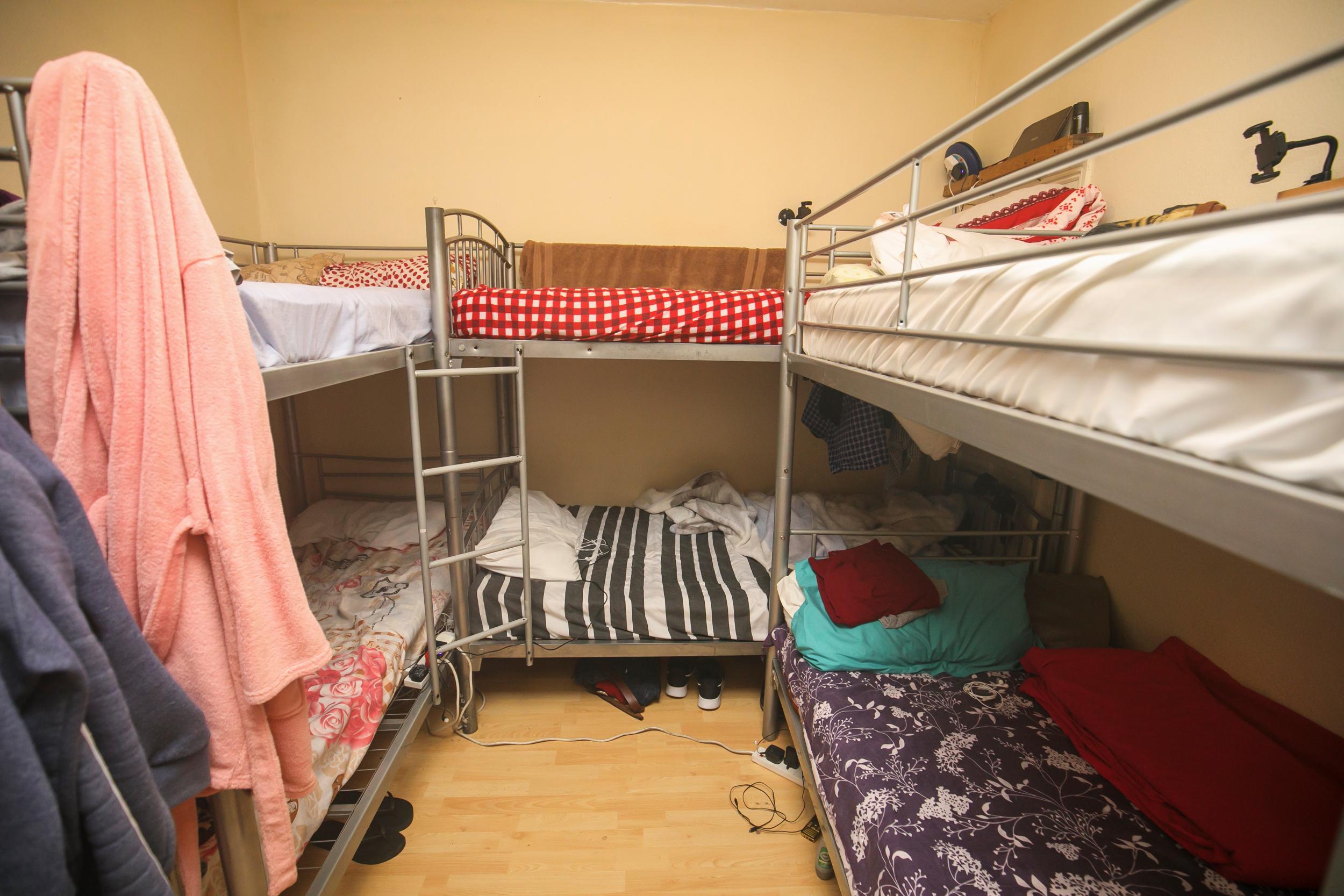 Three bunk beds were crammed into a small room in one of the properties