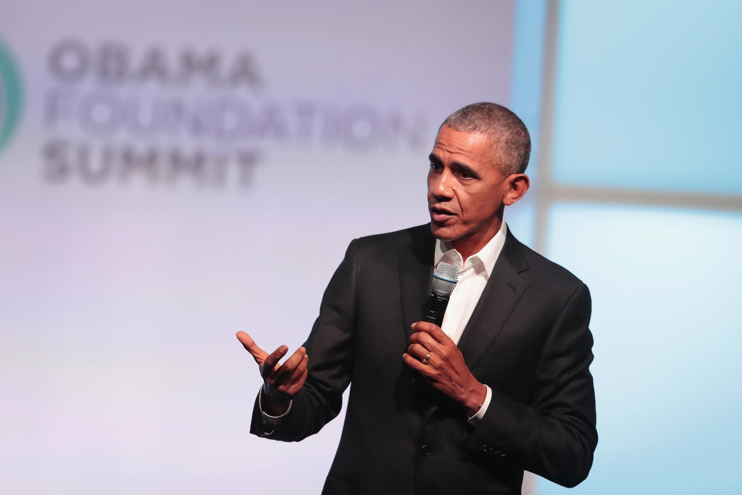Former president Barack Obama speaks at the inaugural Obama Foundation Summit