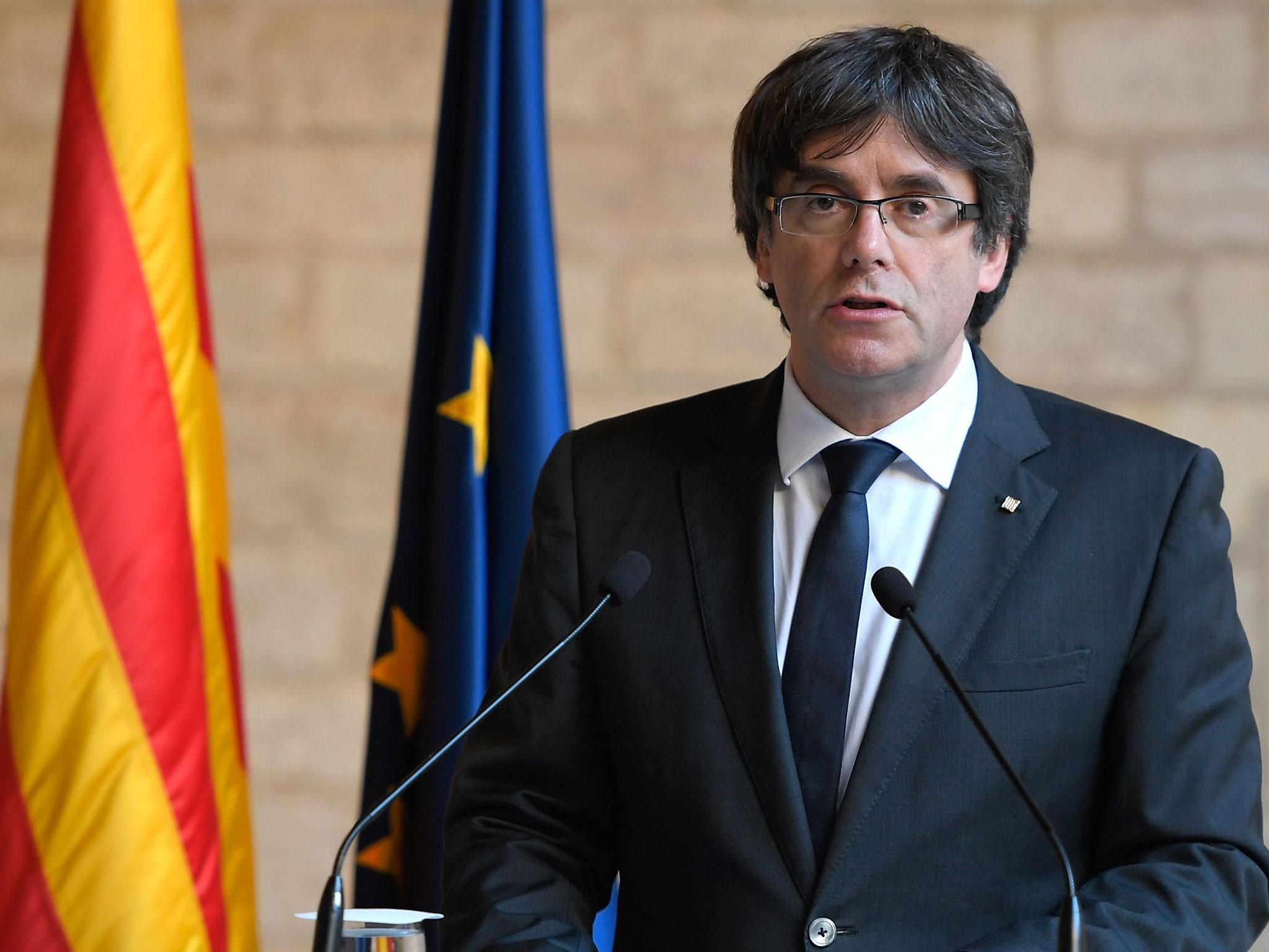 Spain said Mr Puigdemont (above) would have a cell of his own with a shower and toilet, or he could share it with one of his ex-ministers