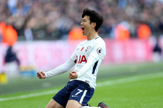Son Heung-min celebrates scoring Tottenham's opening goal against Crystal Palace