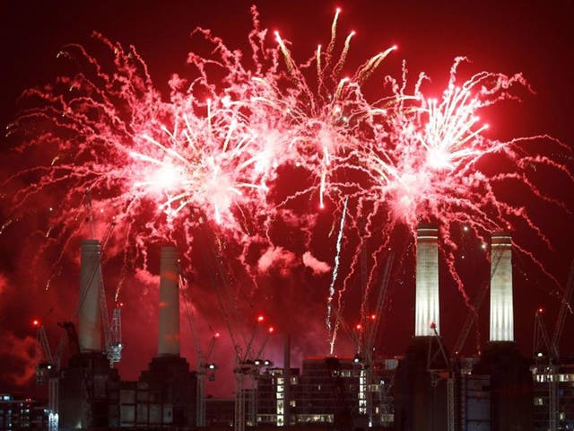 A firework display over Battersea Power Station in south London on Saturday