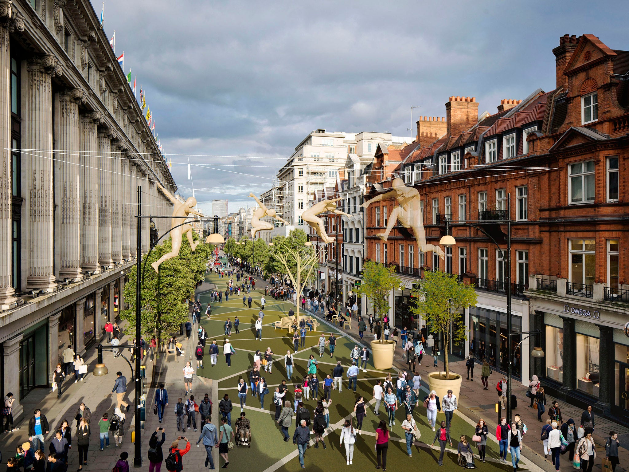 Visualisation of what Oxford Street in London could look like after the western section has been pedestrianised