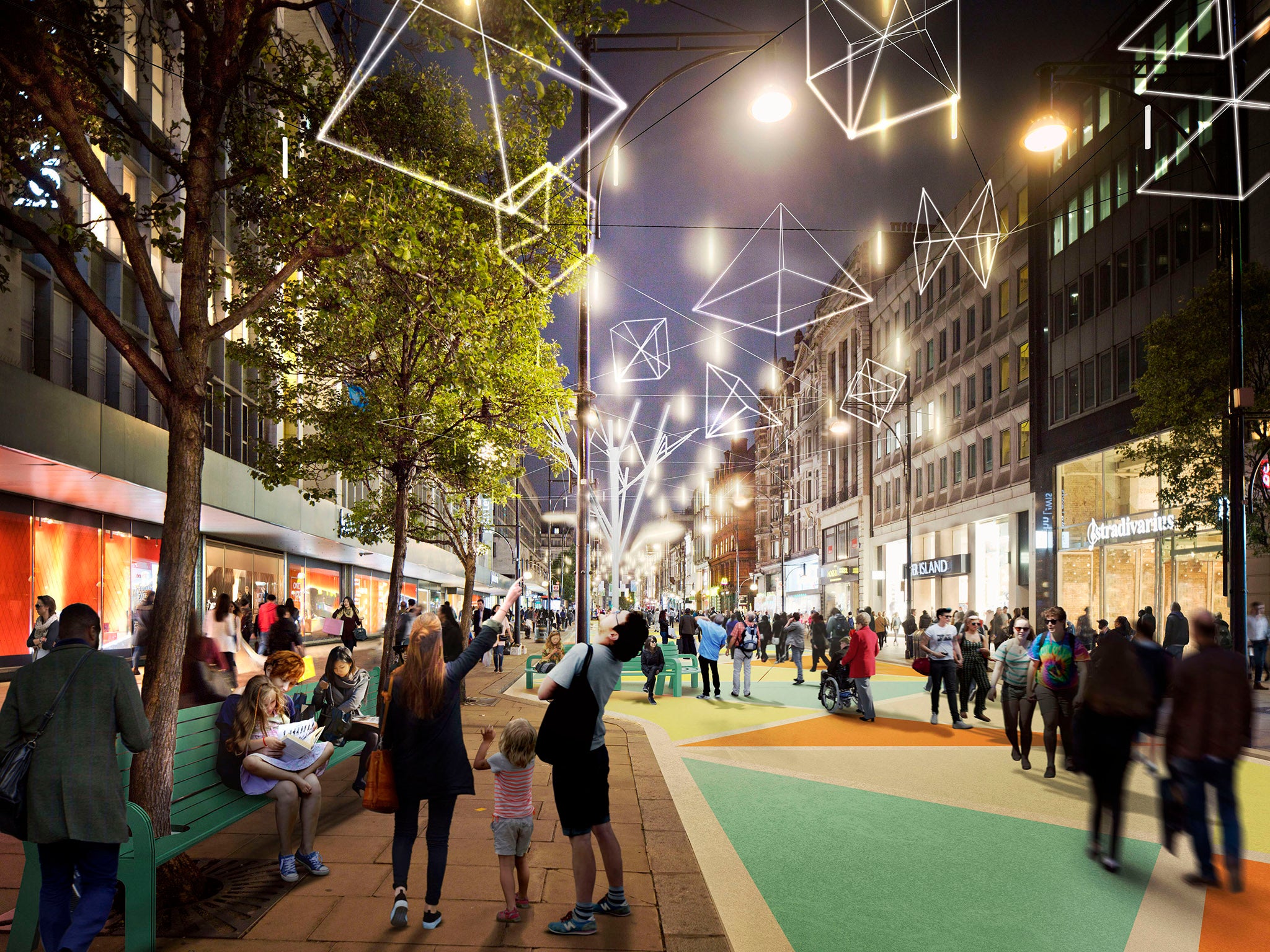 Visualisation of what Oxford Street in London could look like after the western section has been pedestrianised
