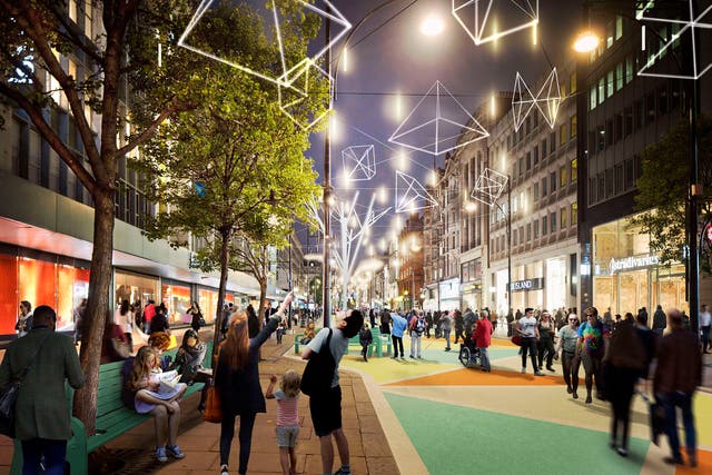 Visualisation of what Oxford Street in London could look like after the western section has been pedestrianised