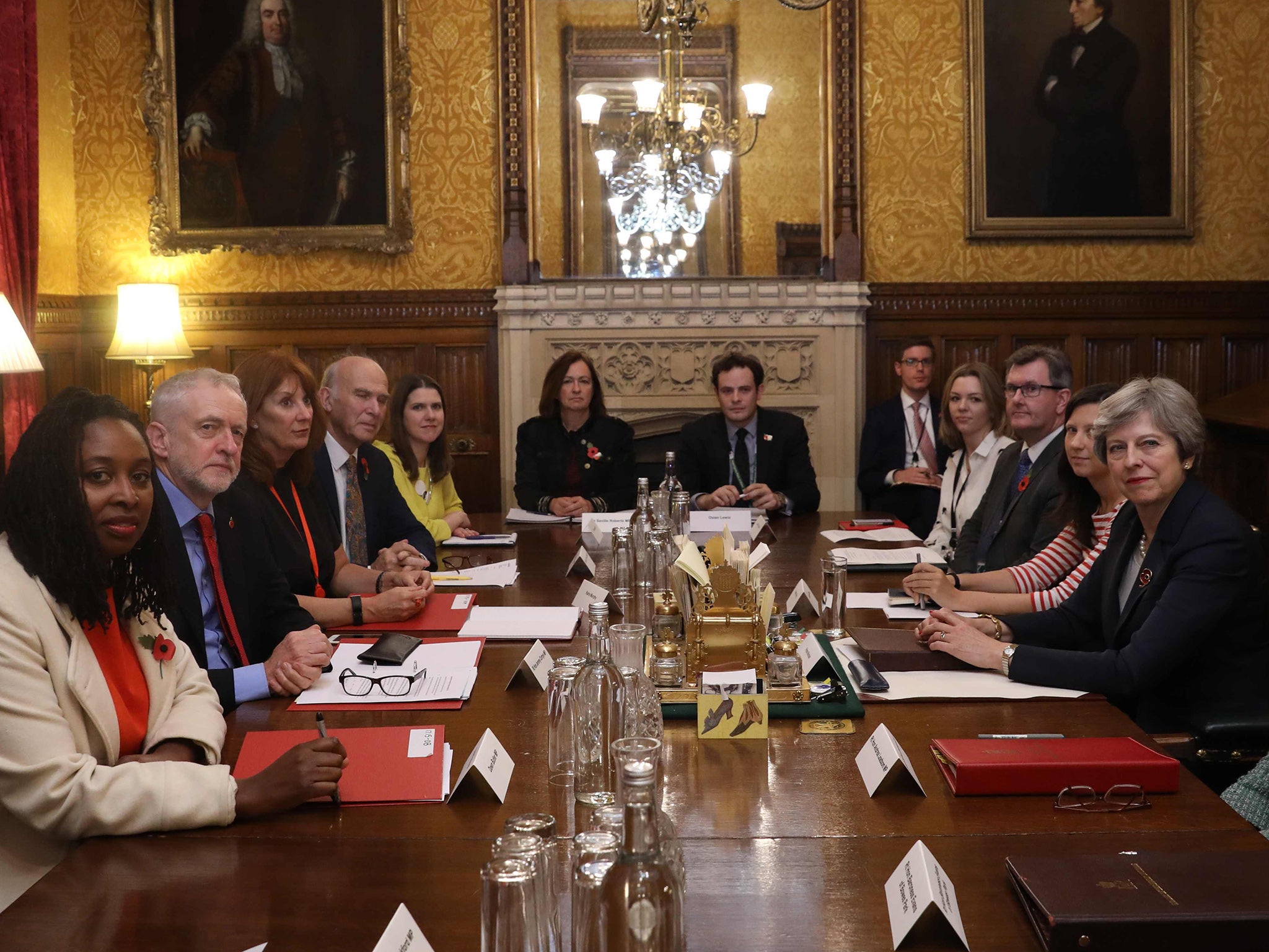 Westminster party leaders and politicians gather in the Prime Minister's Office to discuss sexual abuse claims