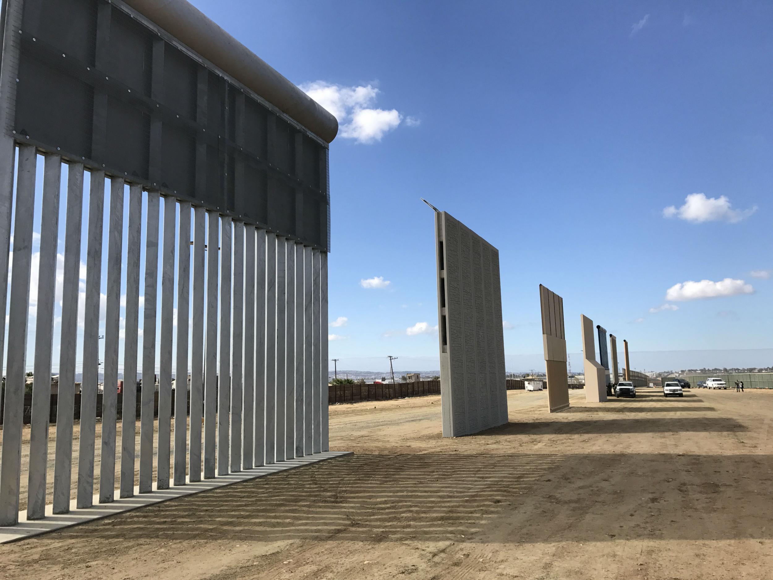 Prototypes of the promised wall spring up at the border outside San Diego