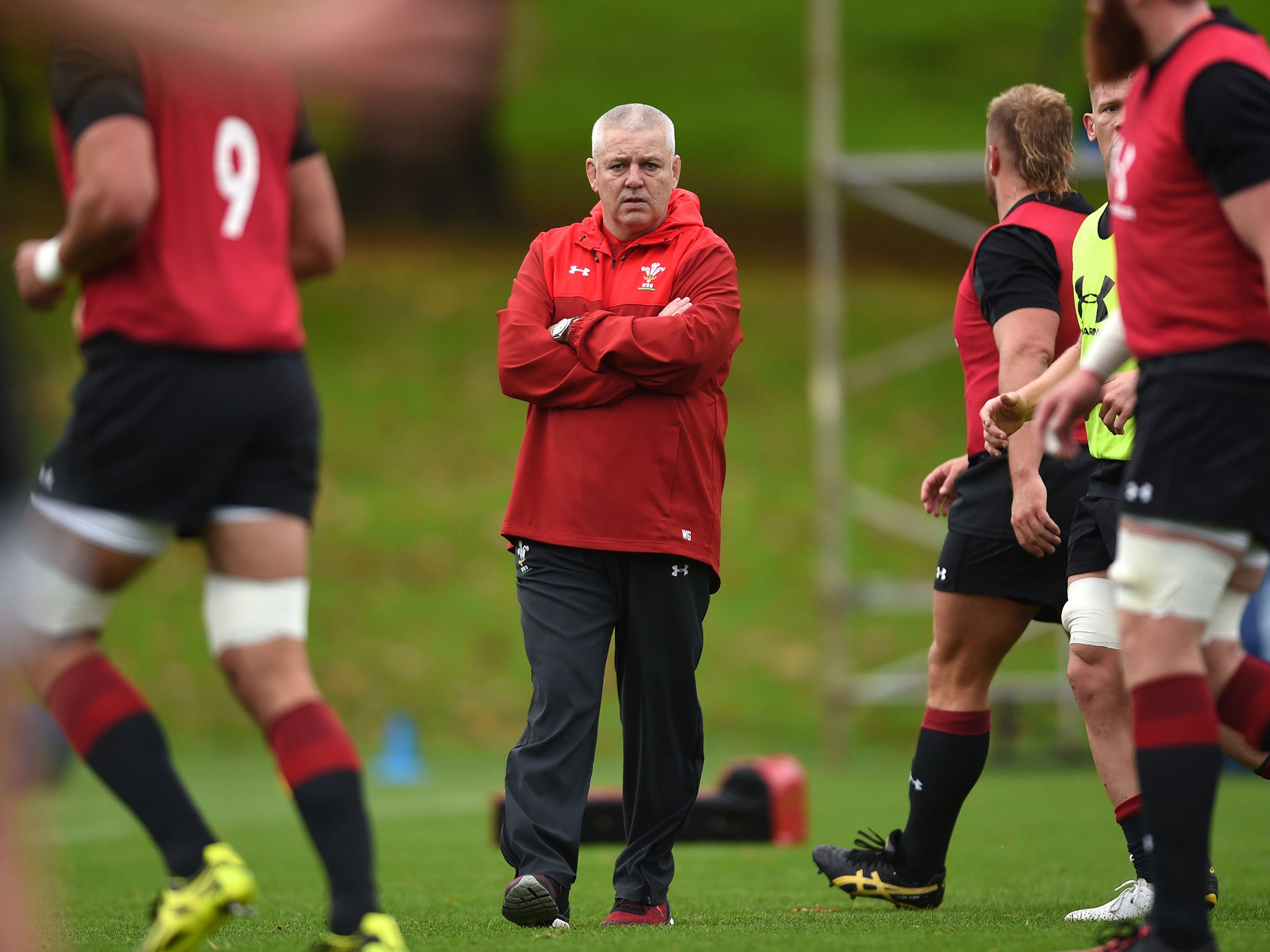 Warren Gatland oversees Wales training on Tuesday