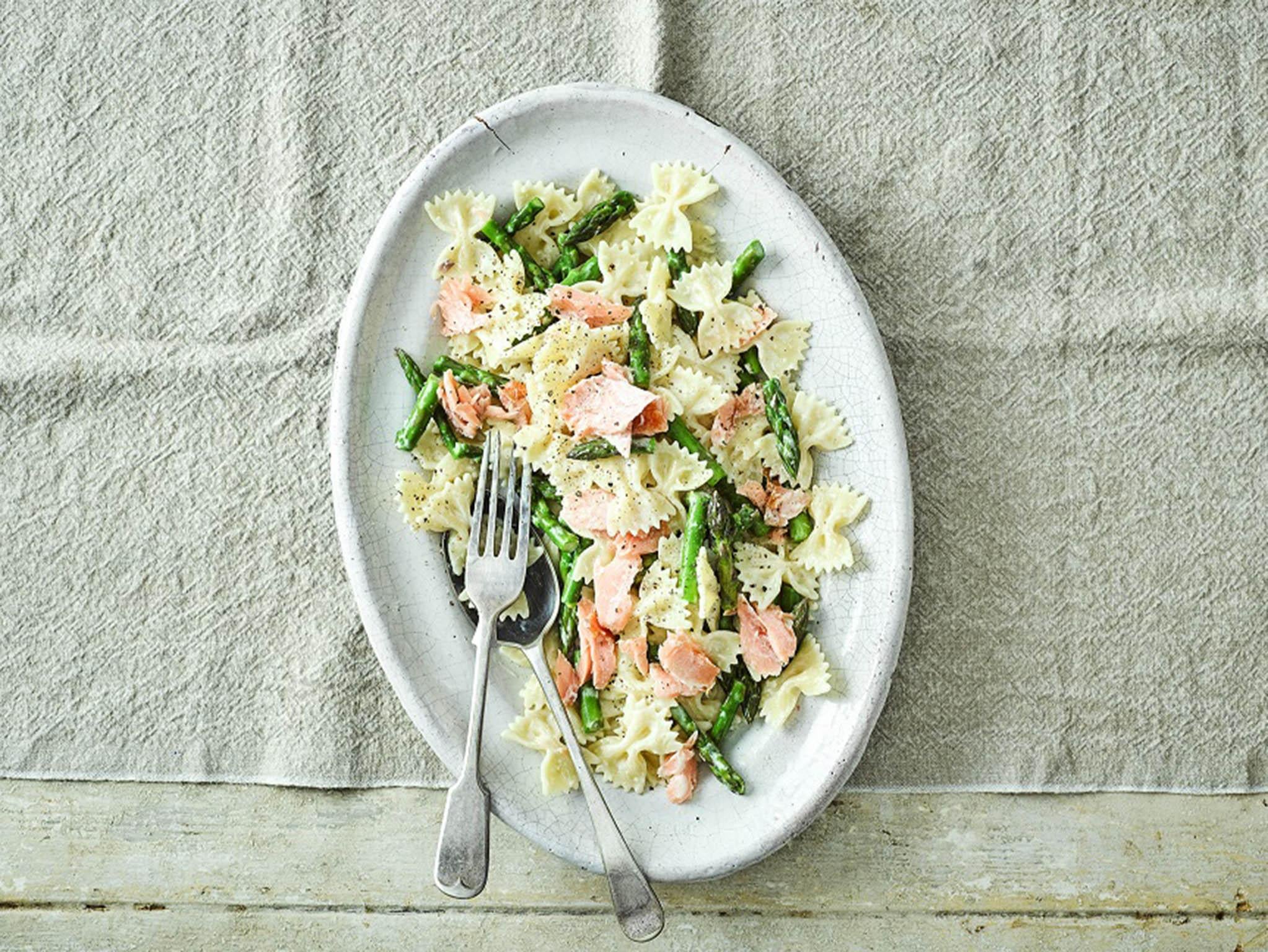 Hot smoked salmon pasta with asparagus and strong horseradish cream | The  Independent | The Independent