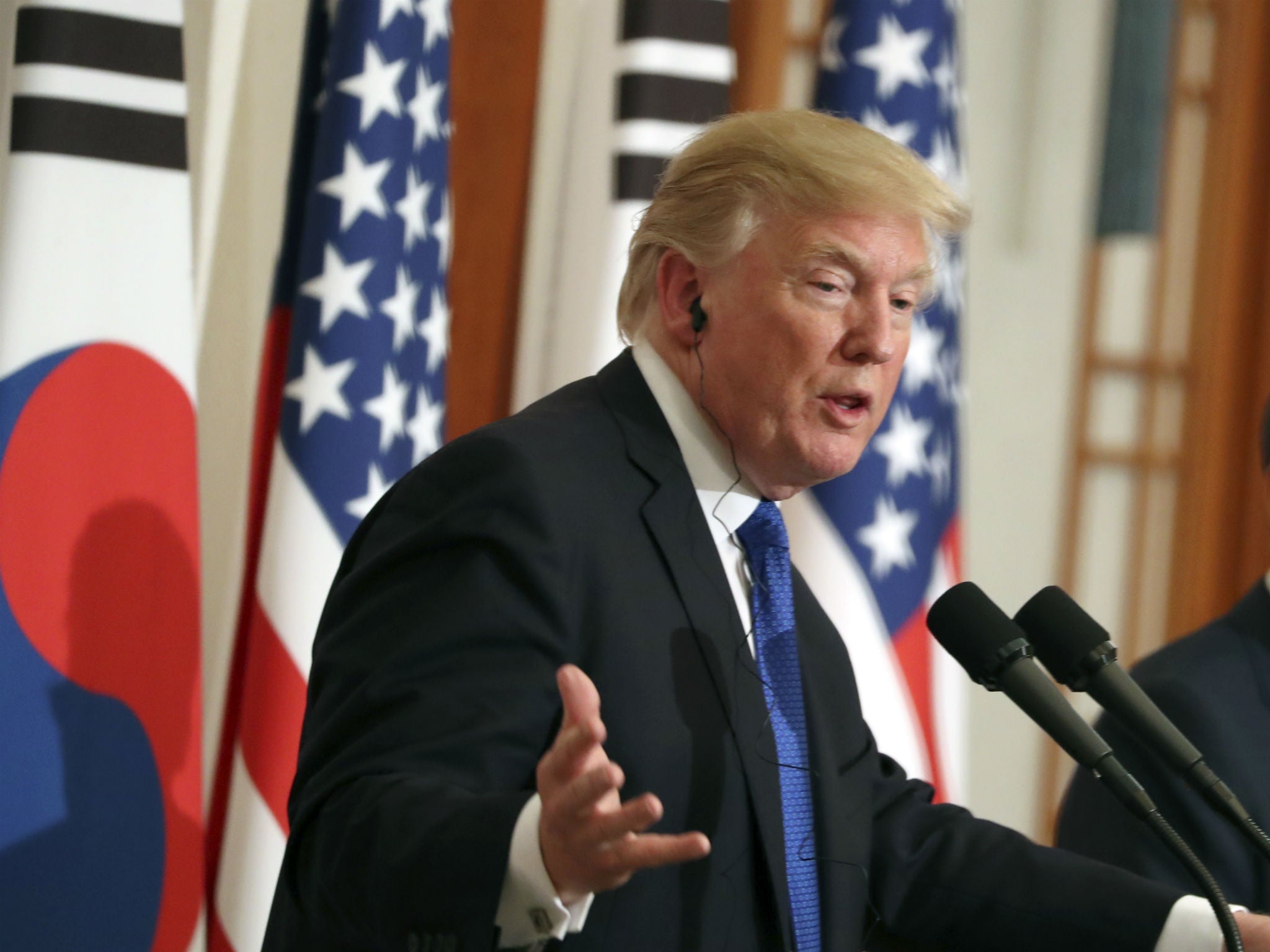 Donald Trump told reporters in Seoul, South Korea on Tuesday, Nov. 7, 2017 that new gun laws would not have prevented another shooting