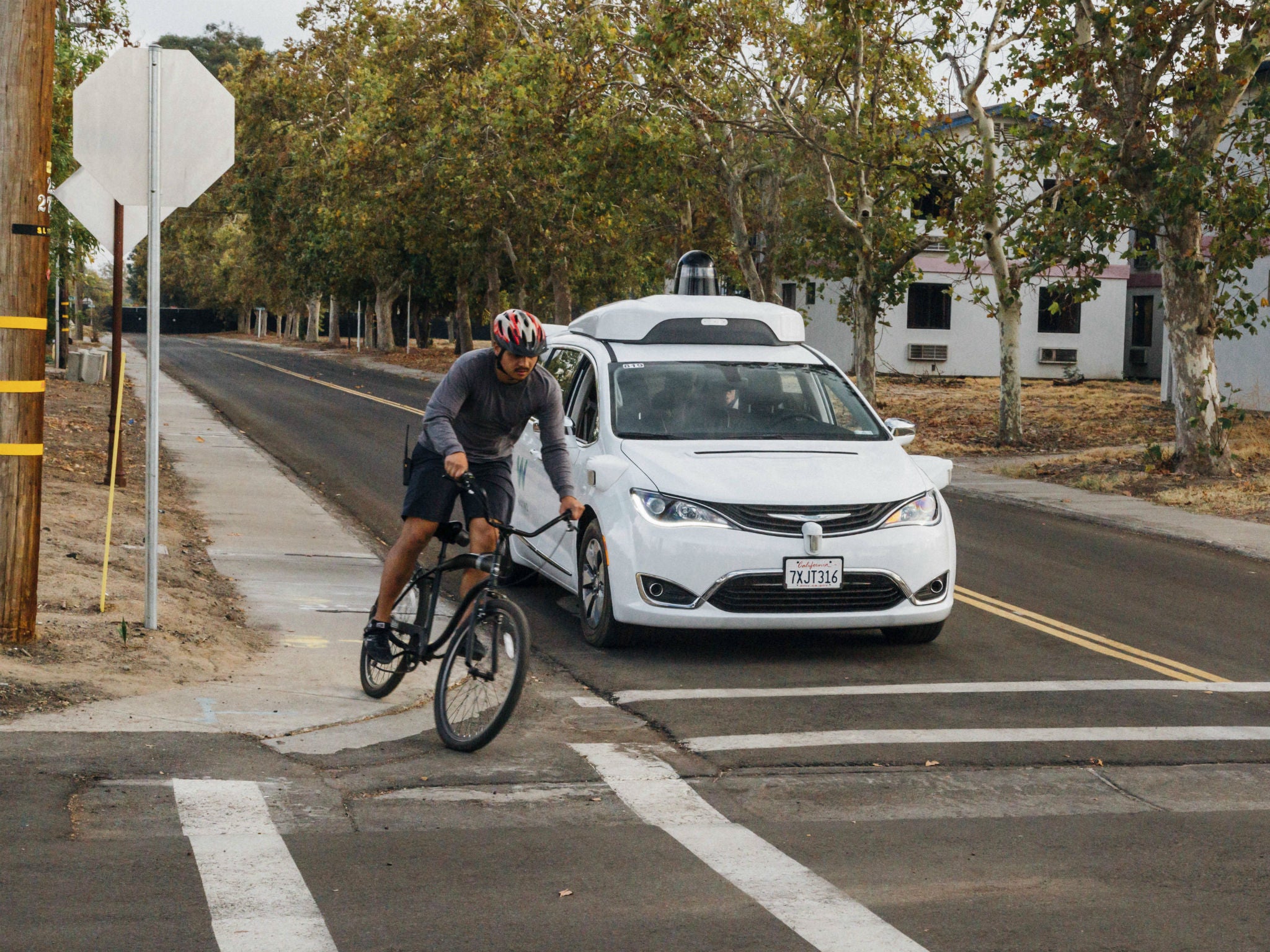 A minivan equipped with Waymo's self-driving car technology is tested at Waymo's facility in Atwater, Calif on Sunday, Oct. 29, 2017.