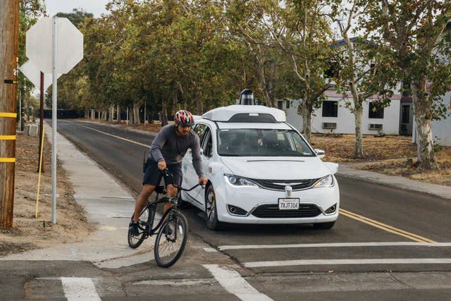 A minivan equipped with Waymo's self-driving car technology is tested at Waymo's facility in Atwater, Calif on Sunday, Oct. 29, 2017.