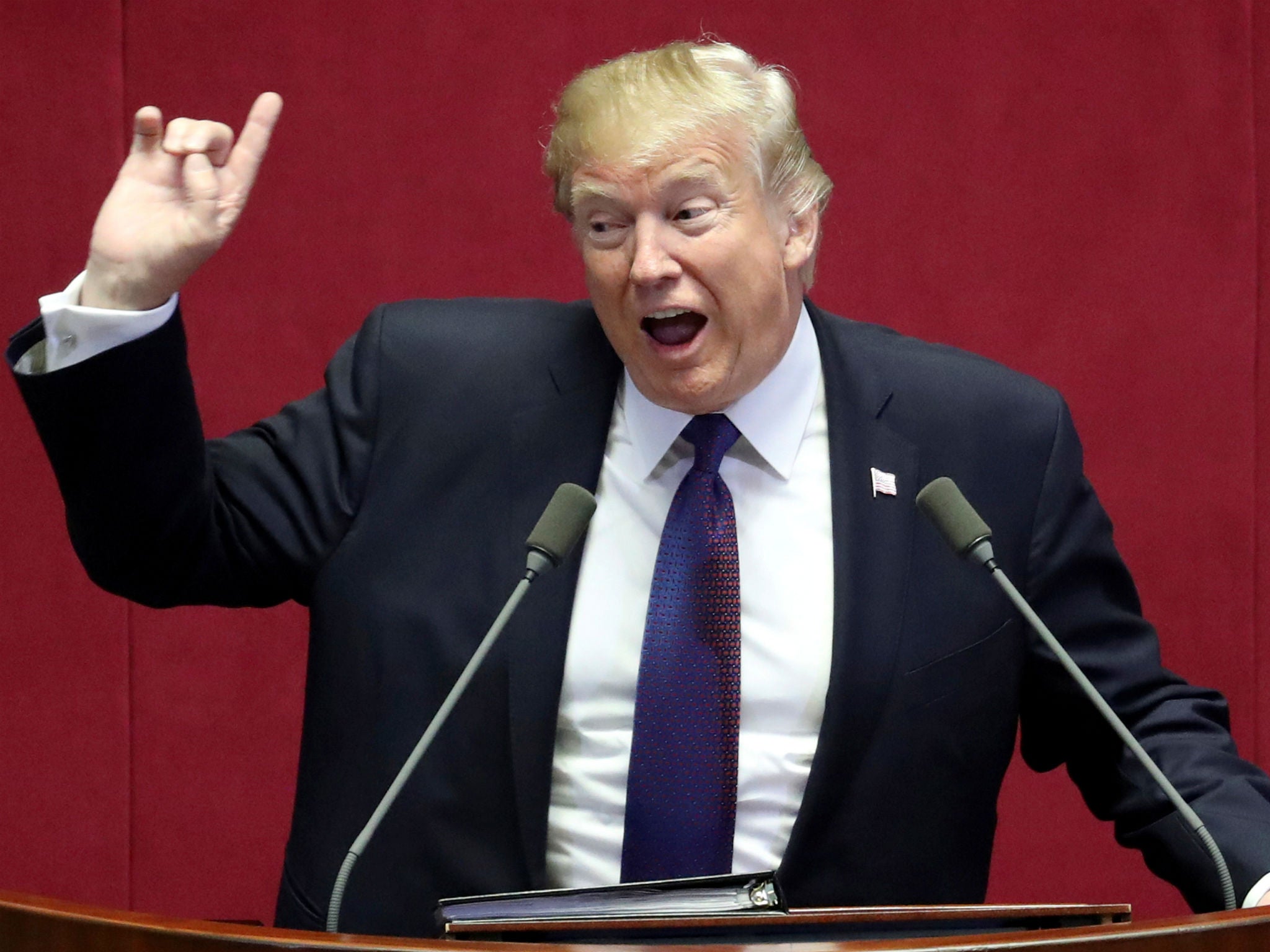 Donald Trump delivers his speech to South Korea's National Assembly