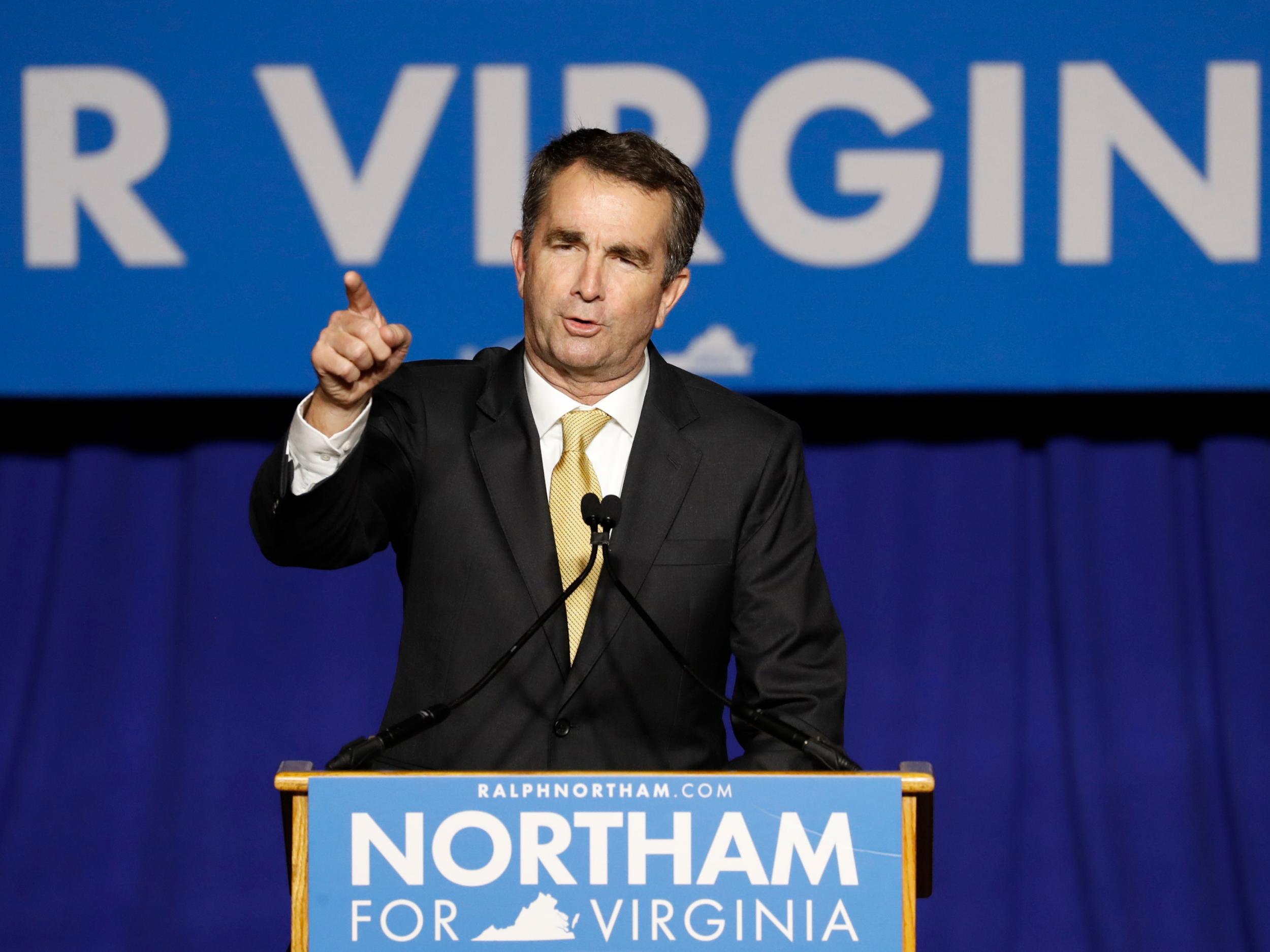 Democratic candidate for governor Ralph Northam speaks after his election night victory at the campus of George Mason University in Fairfax