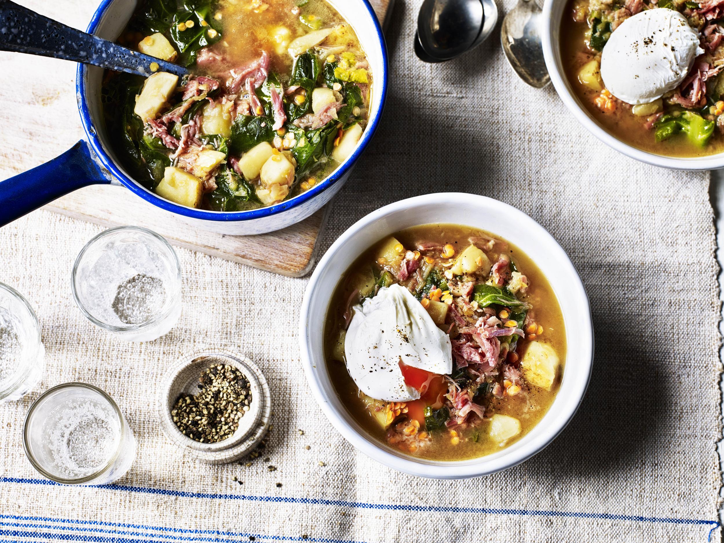 Hock, stock and two smokin’ spuds: a real winter warmer