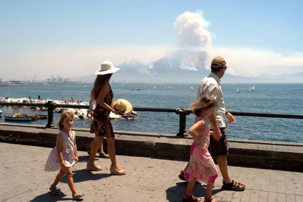 Naples is on constant alert for Vesuvius' activity (shown on fire here in 2017)