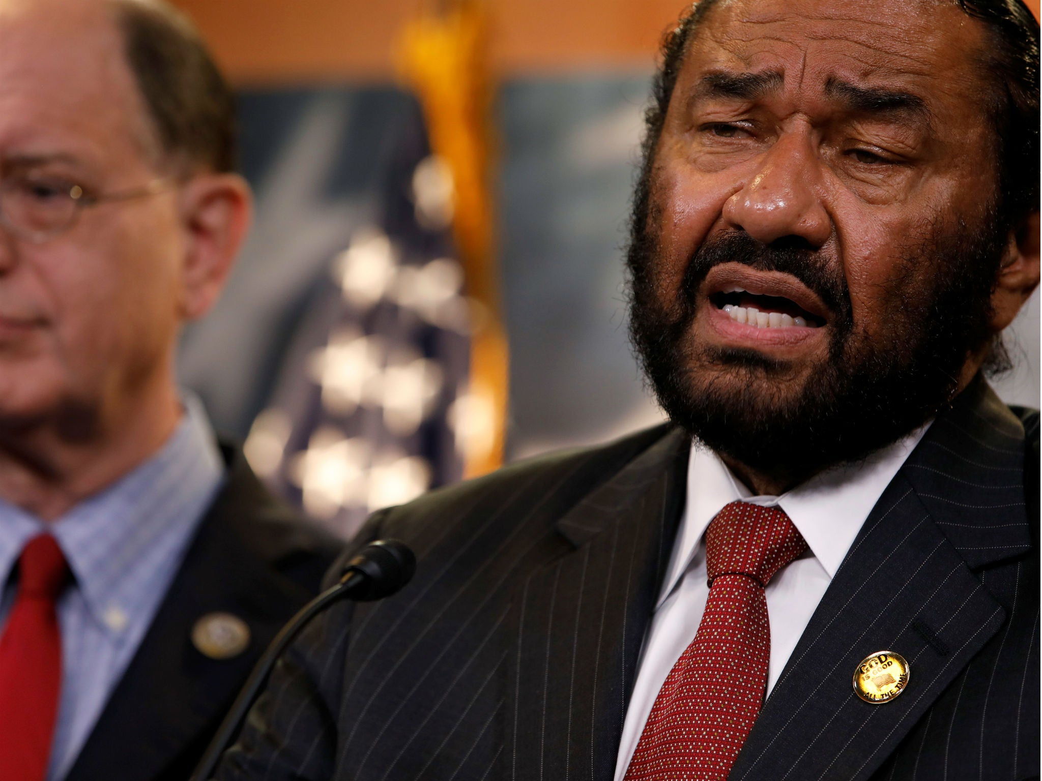 Al Green and Brad Sherman talk about plans draft articles of impeachment against Donald Trump in Washington, D.C. on June 7, 2017