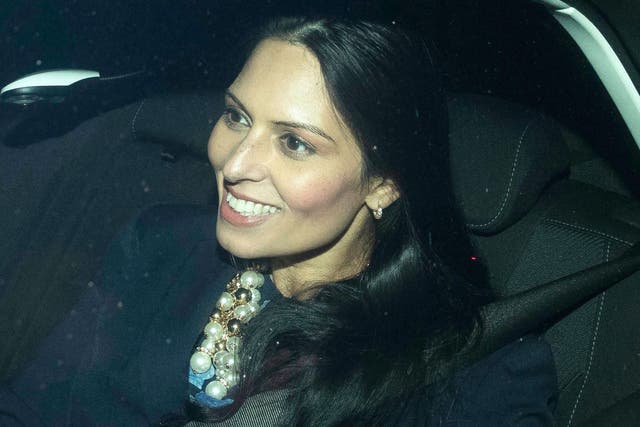 Priti Patel leaves 10 Downing Street through the back entrance after resigning from her position